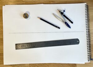 a straight line drawn with a ruler on a blank page for Vadi Sword Geometry