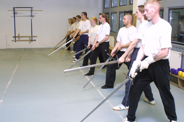 Swordschool students in our salle in 2001
